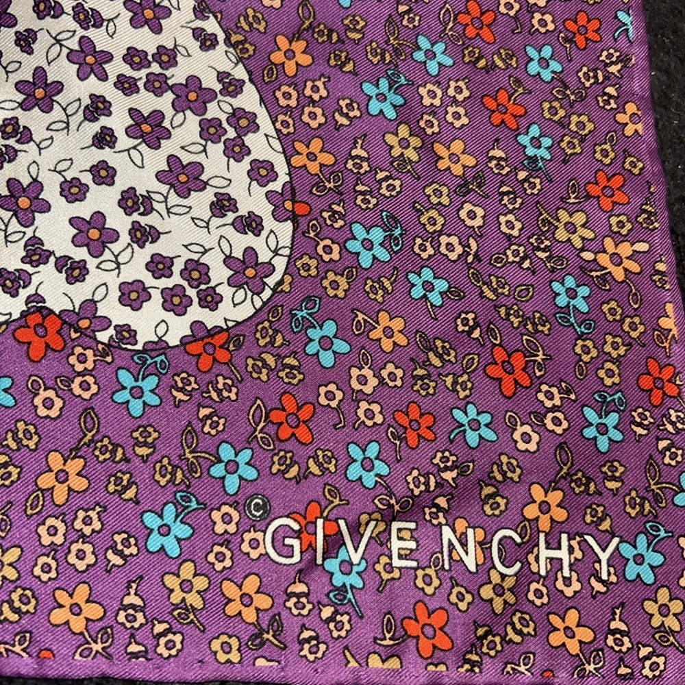Vintage Givenchy 100% Silk Squared Scarf Pair And Flowered Multicolor Purple - Picture 4 of 5